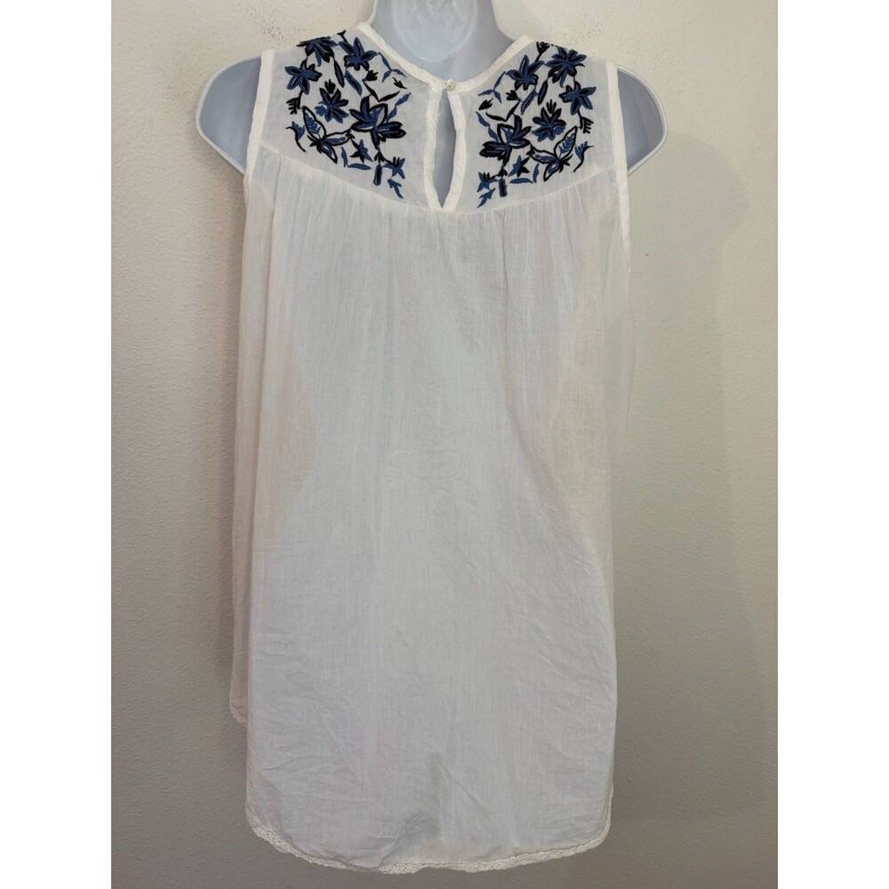 Earthbound Trading Co Blouse Size XL Flowy Boho Kimono Sleeveless Blue White EUC - Picture 4 of 8